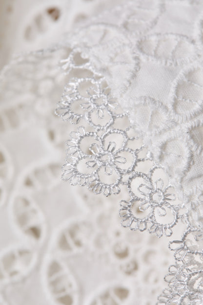 Collarless Broderie Shirt (White)