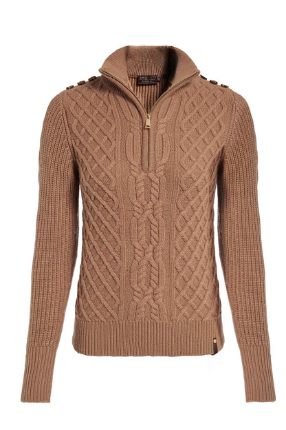 Country Cable Quarter Zip Knit (Caramel)
