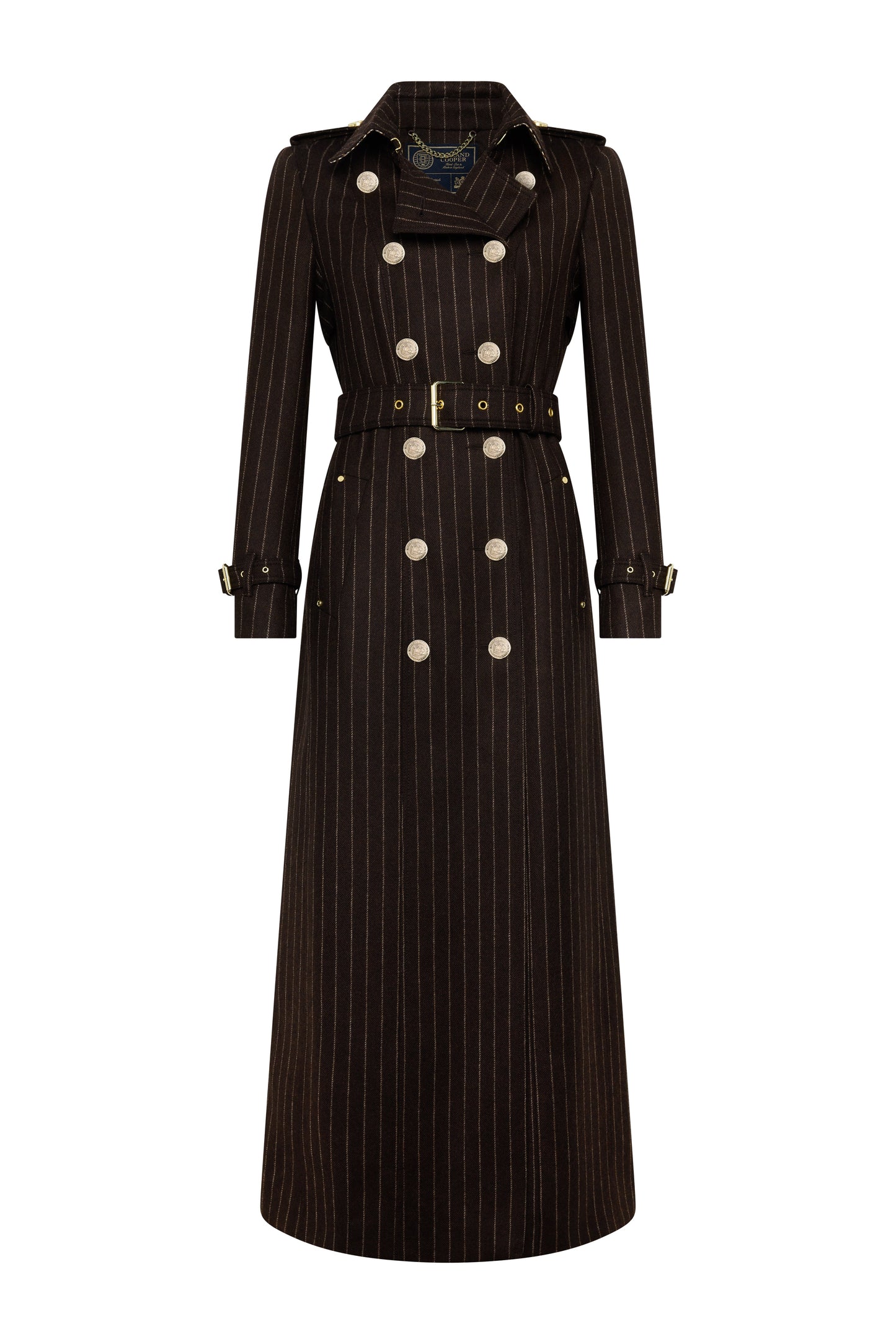 Full Length Marlborough Trench Coat (Chocolate Pinstripe)