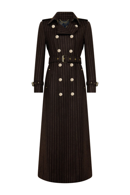 Full Length Marlborough Trench Coat (Chocolate Pinstripe)