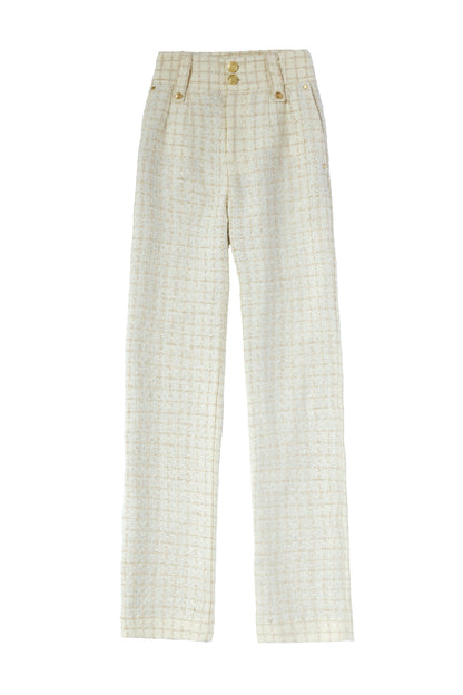 High Waisted Straight Trouser (Ivory Sparkle Tweed)