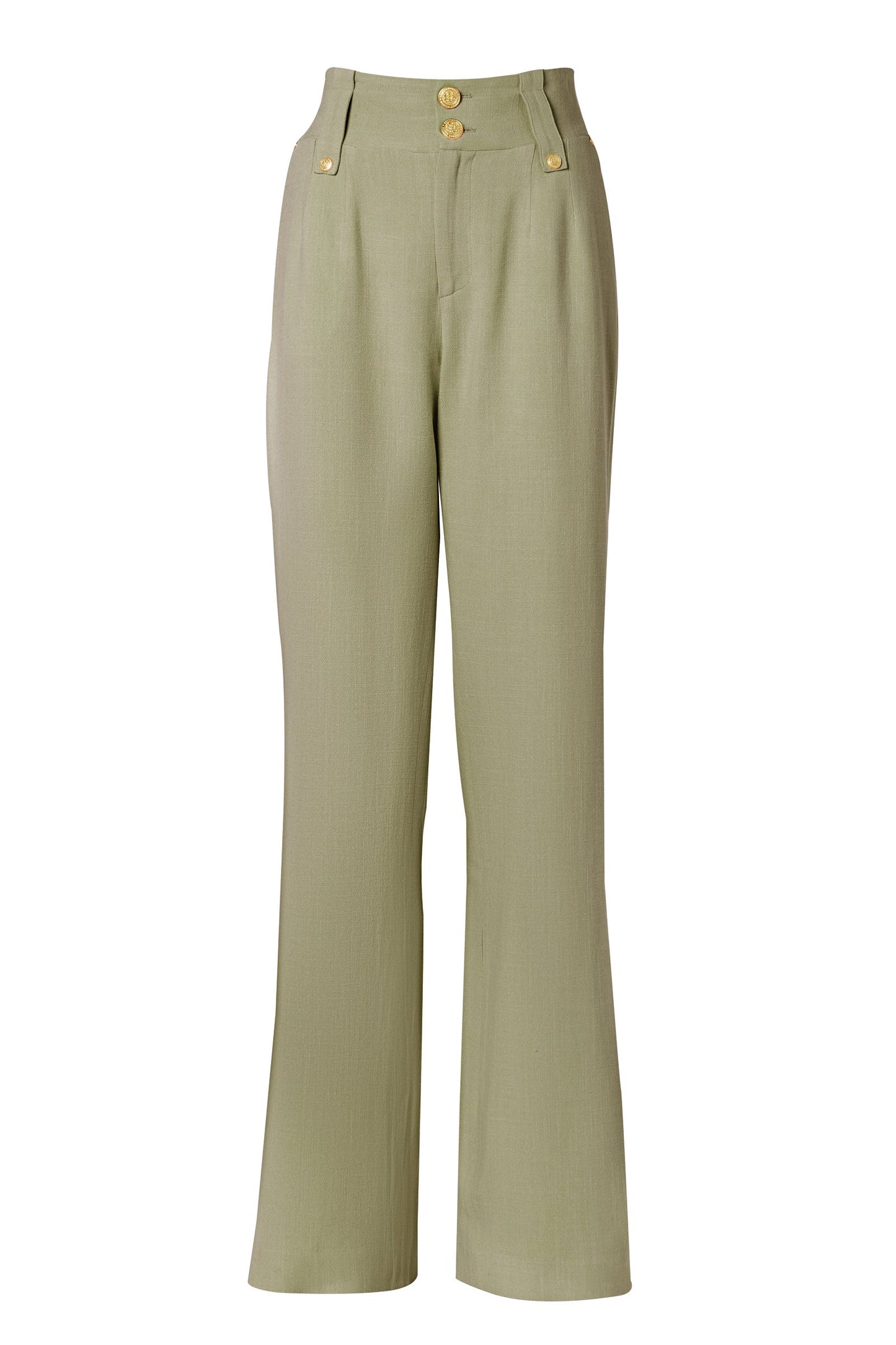 High Waisted Straight Trouser (Sage Linen)