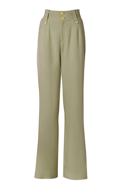 High Waisted Straight Trouser (Sage Linen)