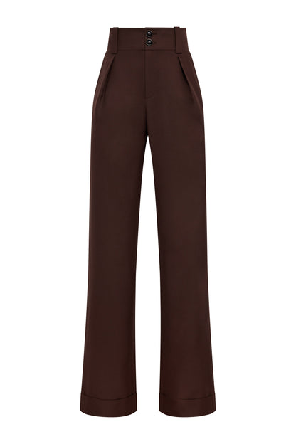 High Waisted Wide Leg Trouser (Walnut Twill)
