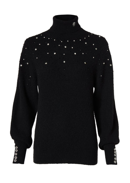 Kelsie Rib Embellished Roll Neck (Black)