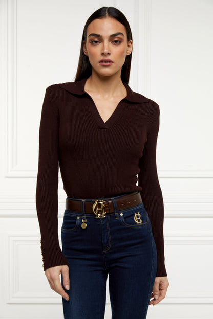 V-Neck Rib Top (Chocolate)