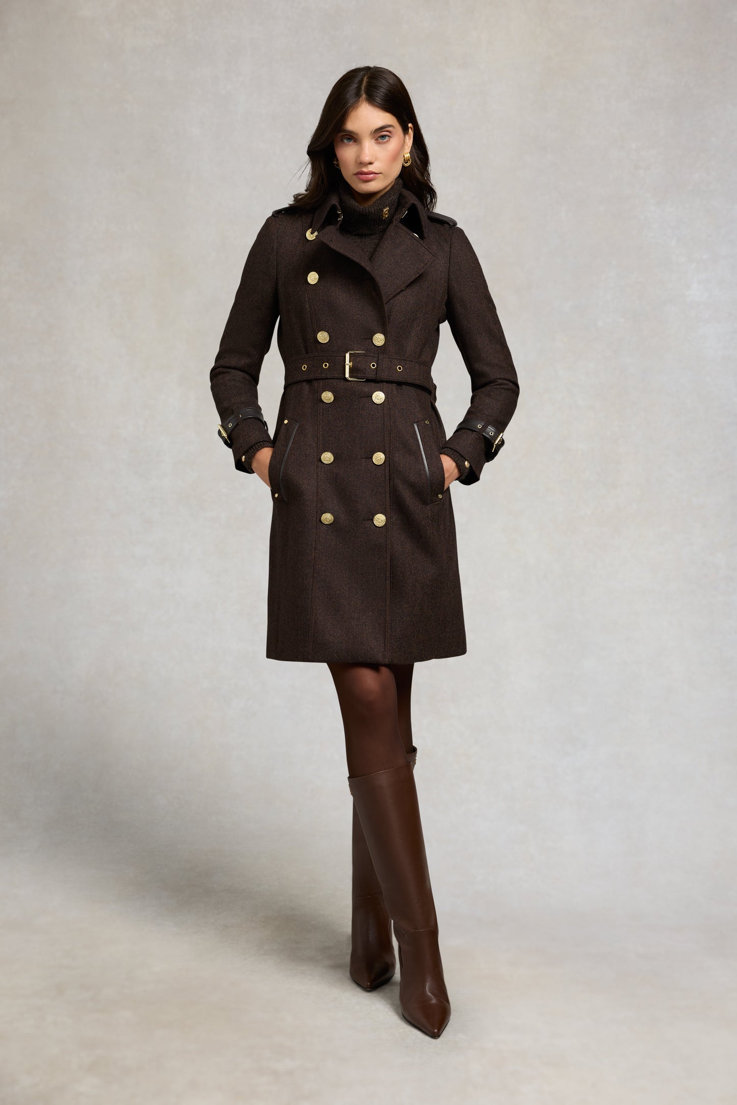 Marlborough Trench Coat (Chocolate Herringbone)