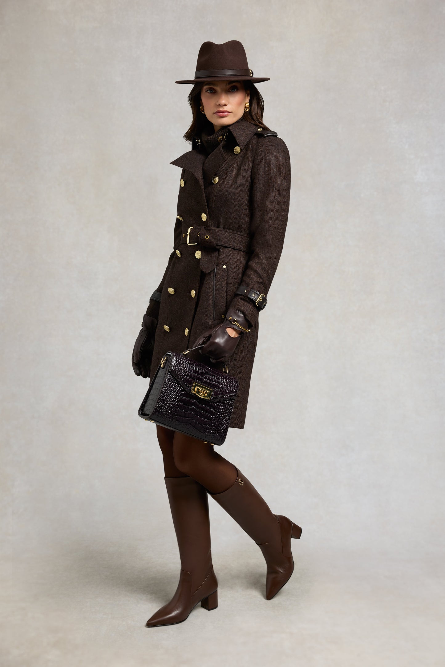 Marlborough Trench Coat (Chocolate Herringbone)