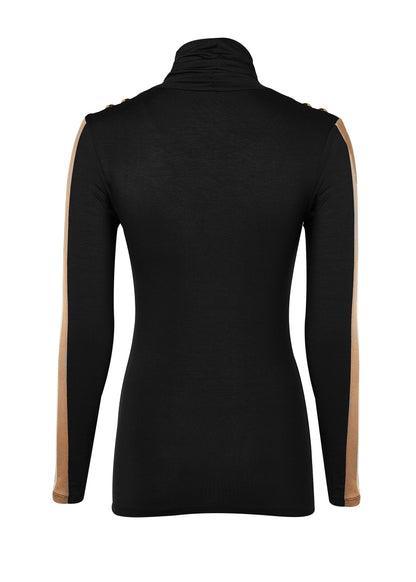 Panel Long Sleeve Roll Neck (Black Camel)