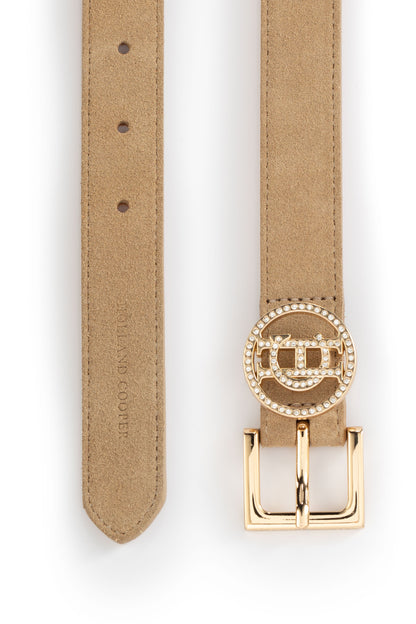 Crystal Slim Logo Belt (Taupe Suede)