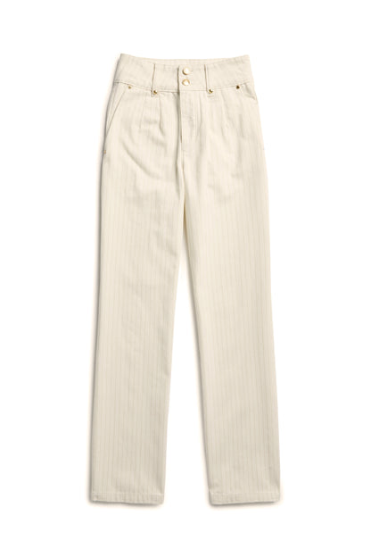Tailored Wide Leg Jean (Ecru Stripe)
