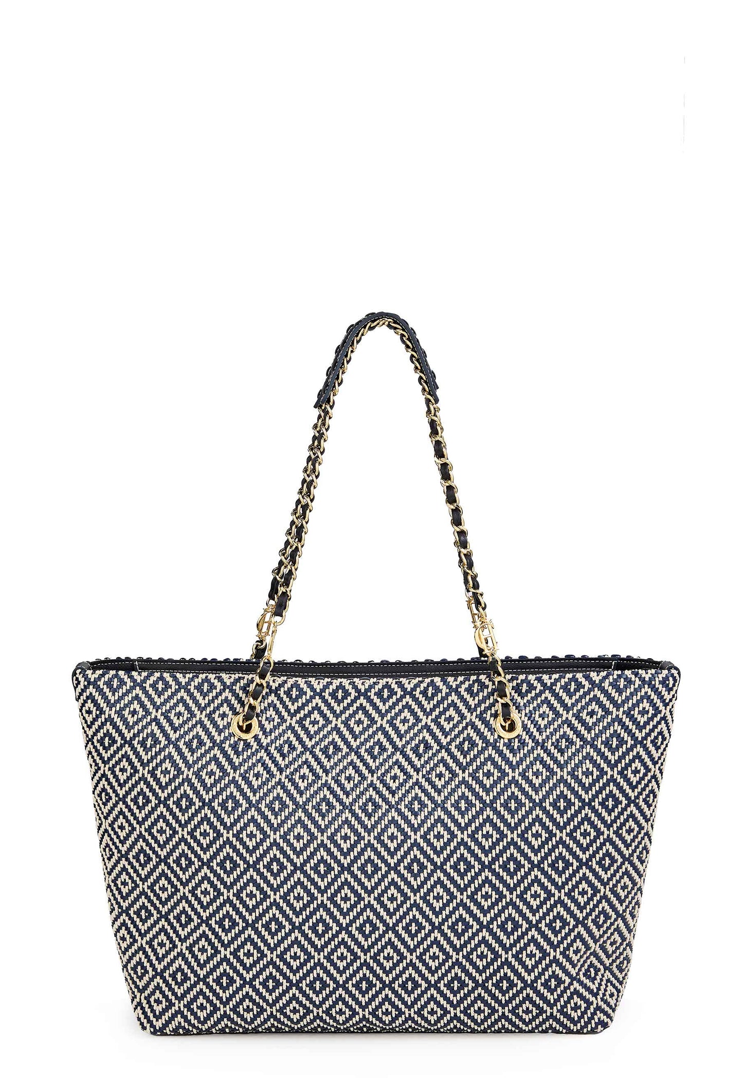 Amalfi Straw Tote (Navy Geo)