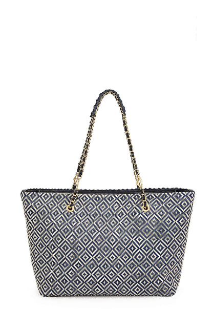 Amalfi Straw Tote (Navy Geo)