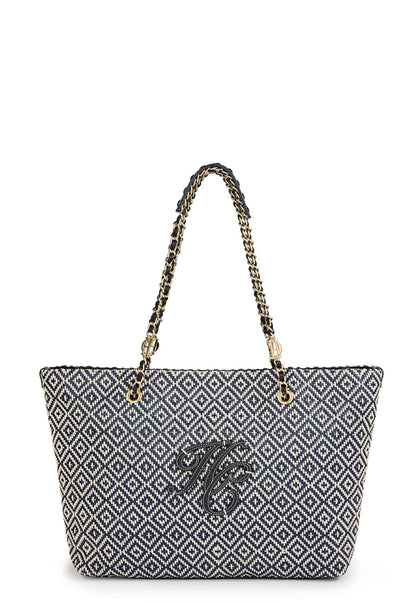 Amalfi Straw Tote (Navy Geo)