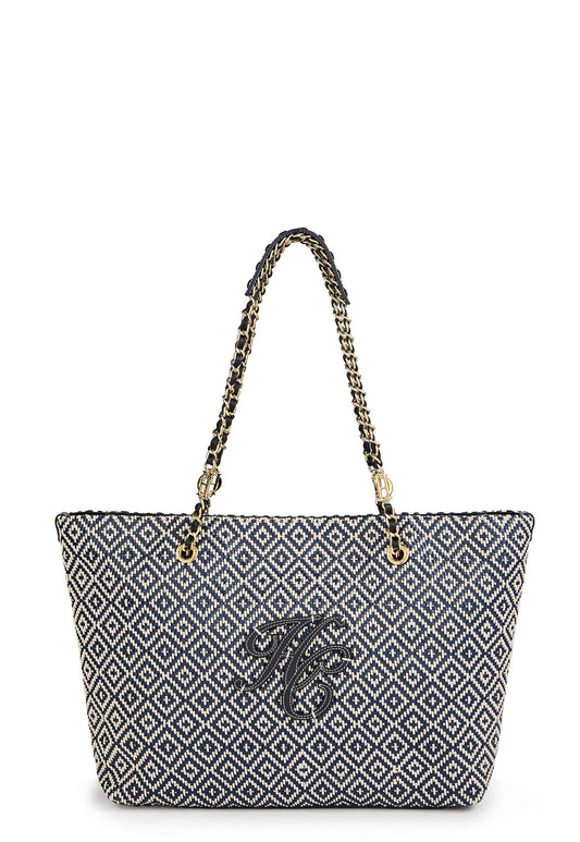 Amalfi Straw Tote (Navy Geo)