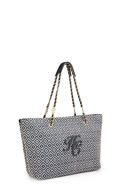 Amalfi Straw Tote (Navy Geo)