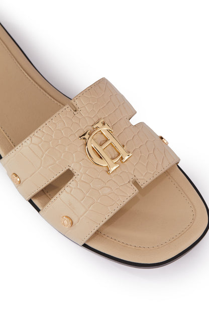 Monogram Slides (Taupe Croc)