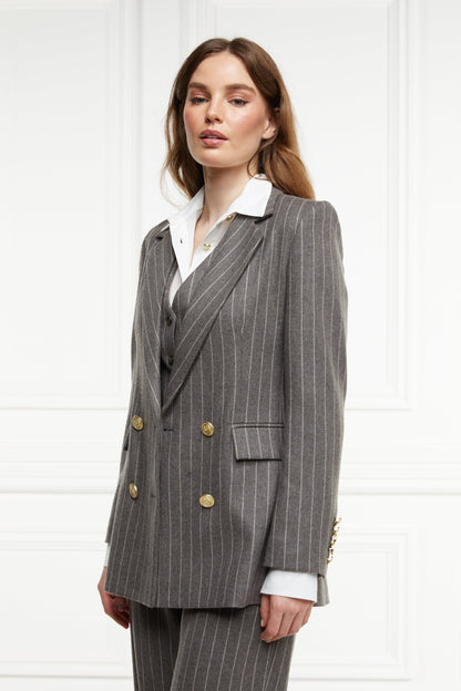 Double Breasted Blazer (Soft Grey Pinstripe)