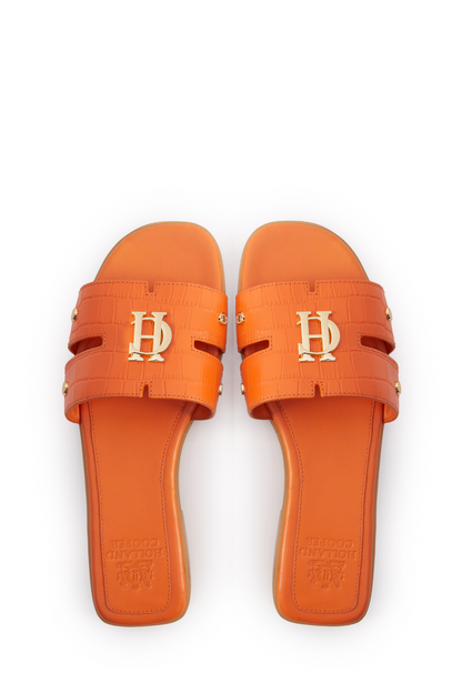 Monogram Slides (Orange Croc)