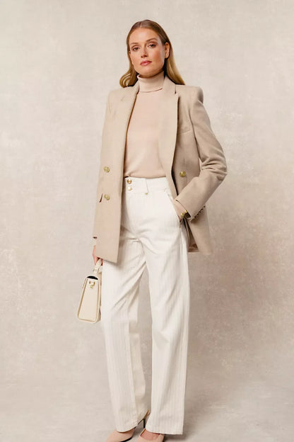 Tailored Wide Leg Jean (Ecru Stripe)