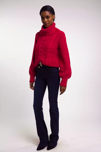 Corded Roll Neck Knit (Raspberry)