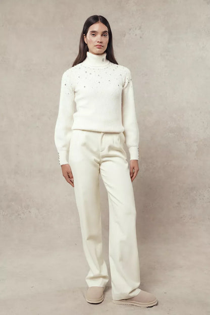 Kelsie Rib Embellished Roll Neck (Natural)